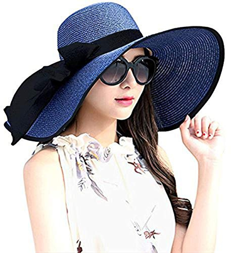 DRESHOW Sombrero Paja Mujer Plegable Verano Sombrero Verano Sombrero ala Ancha Mujer Sombrero de Playa Plegable UPF 50+