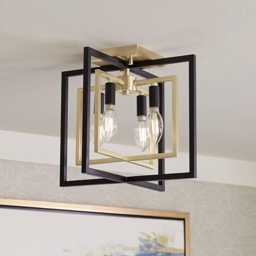 Possini Euro Design Nima Modern Glam Ceiling Light Semi Flush-Mount Fixture Black Gold 13 4-Light Open Metal Frame for Bedroom Kitchen Living Family Room Hallway Dining Bathroom House Decor