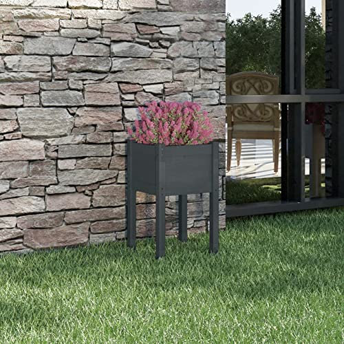 Rantry Casa Blumenkasten für den Garten, Blumenkasten aus Holz, Balkonkasten, Blumentöpfe, Outdoor-Pflanzgefäß, Balkon, Blumenkasten aus Holz, für den Außenbereich, grau, 40 x 40 x 70 cm, aus