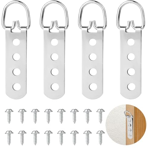 Abeillo 4 Pièces Crochets Robustes Pour Cadres Photo, Crochets De Fixation Robustes à 4 Trous Anneaux En Acier Inoxydable, Kit De Suspension Pour Photos Avec 16 Vis En Acier Inoxydable
