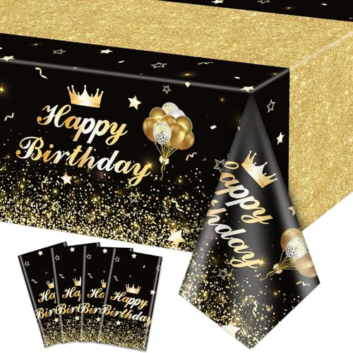 XJLANTTE 4 pezzi tovaglie da festa nere e oro - Oro Nero Compleanno Decorazioni Tovaglia Copritavolo Rettangolare Decorazioni per la tavola di compleanno per ragazzo ragazza, 130 x 220cm