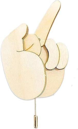 Funny Wooden Flippable Middle Finger Brooch - DIY Interactive Mood Expressing Pin Kit - Cool Gifts for Men Women - Clothes Bag Accessory (1 Pcs)