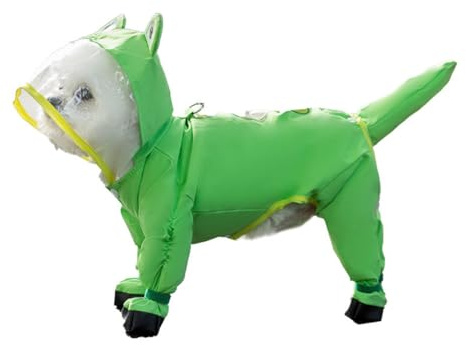 HDKUW Regenmantel und Regenschuhe für kleine Hunde, vollständige Abdeckung, reflektierende Hundejacke mit D-Ring, Hunde-Regenmantel mit Regenstiefeln, Set für Welpen, kleine Hunde, Frosch, Größe S