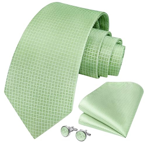 HISDERN Herren Hochzeit Krawatten und Einstecktuch Solide Krawatte Manschettenknöpfe Set