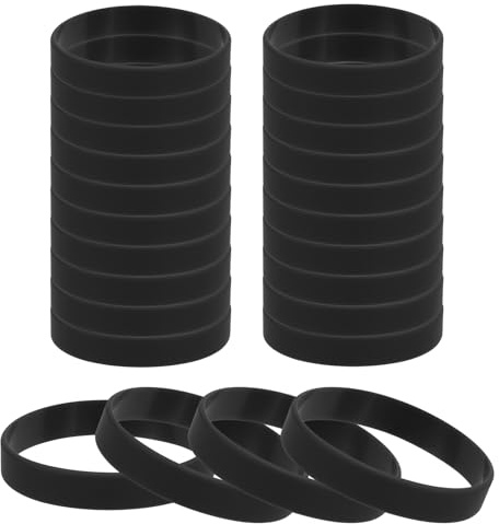 PATIKIL Silicone Rubber Bracelets, 24 Pcs Solid Color Blank Stretch Wristbands Sports Elastic Rubber Bands for Men Women Adults Teen Party Favors, Black