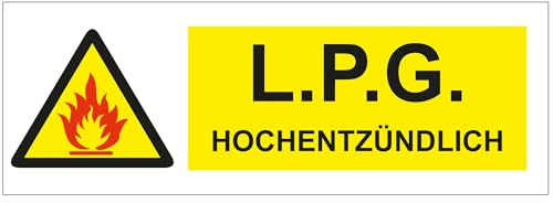 Indigos UG - Schild LPG Hochentzündlich - 210x74 - Hotel, Firma, Schutz, KITA, Arzt, Praxis - Sicherheit - Warnung - Aluverbundplatte 3mm, Wohnung - Hinweisschild - Warnschild