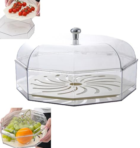 XRXRX Obstschale Mit Fliegenschutz，Divided Fruit Bowl, Food Covers Clear Stackable Lid Splatter Guard with Tray Fly Protection Bowl Covers Storage，Plastic Anti-dust Snack for Food Fruit Vegetables
