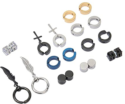 Magnetiska örhängen i Rostfritt Stål med Nitar, Icke-piercing Clip on Hoop Dangle örhängeset för Kvinnor Män, Unika Smycken med Hantverk, Lätt Design för Alla Tillfällen, 8 Mm