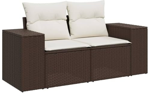 vidaXL Gartensofa mit Kissen 2-Sitzer, Sofa mit Staufach unter Sitzfläche, Terrassensofa mit abnehmbarem waschbarem Bezug, Gartenmöbel Terrassenmöbel, Braun Poly Rattan