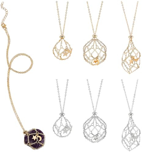 PH PandaHall Collier Porte Cristal 6pcs Chaîne de Collier Plaquée Or 18 carat Cages en Argent Sterling 925 Support de Pierre Vide Réglable pour la Fabrication de Bijoux Hommes Femmes Or/Platine