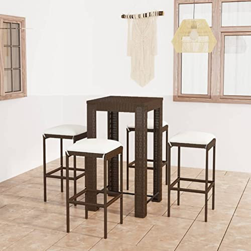 Xichuzi 5-TLG. Gartenbar-Set mit Kissen, Gartenmöbel Sitzgruppe, Tisch Mit Stühlen Set, Outdoor Möbel, Sitzgruppe Garten, Dining Table Set, Balkonmöbel Set, Poly Rattan Braun