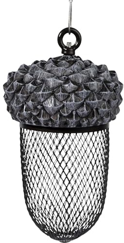 dobar® Große Eichel-Futtersäule Hängend aus Metall für Erdnüsse und Sonnenblumenkerne - Vogelfutterspender für Wildvögel im Garten oder Terrasse