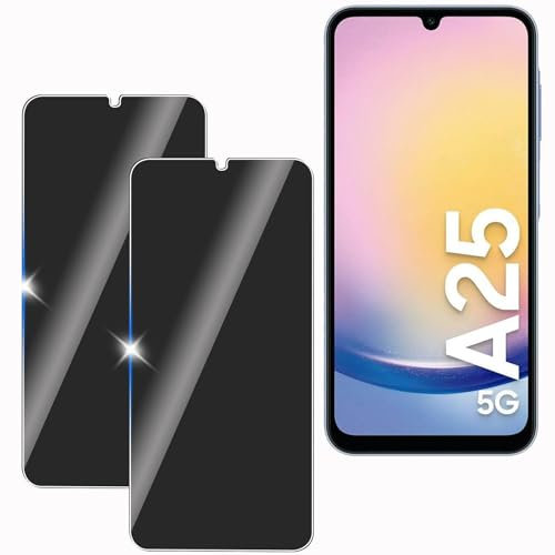 KULAIKE【2 Pezzi Vetro Temperato per Samsung Galaxy A25 5G Privacy Pellicola Protettiva,Anti-Spy,Durezza 9H,Anti-Graffio,Senza Bolle,Anti-Impronte Protezione Schermo per Samsung Galaxy A25 5G