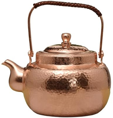 OZBMA Bouilloire à thé en cuivre Faite à la Main, Motif martelé, 18 x 20 cm, 1700 ML, théière pour cuisinière (Brillante, 1700 ML)