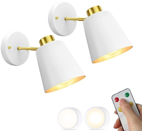 Juego de 2 Apliques de Pared Modernos de Mediados de Siglo, inalámbricos, a Pilas, con Mando a Distancia, Bombilla LED, Recargables, para Dormitorio, cabecero y Sala de Estar, Color y Negro.