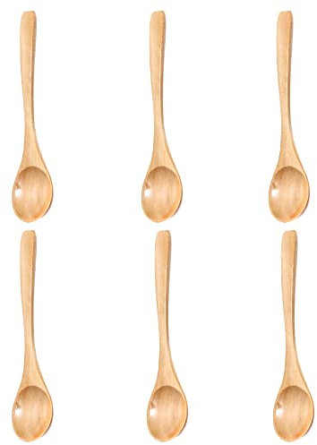 Blausky Set of 6 Small Wooden Spoons, Natural Wooden Soup Spoons, Honey Spoons, Tablespoons, Kitchen Accessories, Natural Wooden Spoon for Tea, Coffee, Honey, Sugar, Spice, Soup, Rice, Light Wood, 14