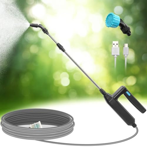 Spruzzatore elettrico con lancia telescopica, spruzzatore da giardino portatile ricaricabile tramite USB, per tetto e giardino, include ugelli e tubo da 2/3/5/8 m (opzione B, tubo da 8 m)