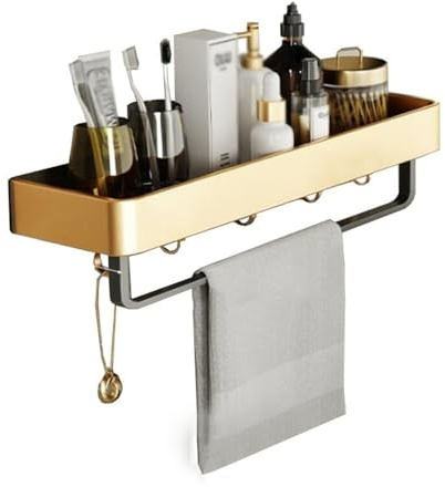 Étagère de douche Étagère de douche avec barre porte-serviettes, organisateur de douche mural avec crochet, support de douche moderne en aluminium for salle de bain et cuisine Porte-serviettes(30cm)