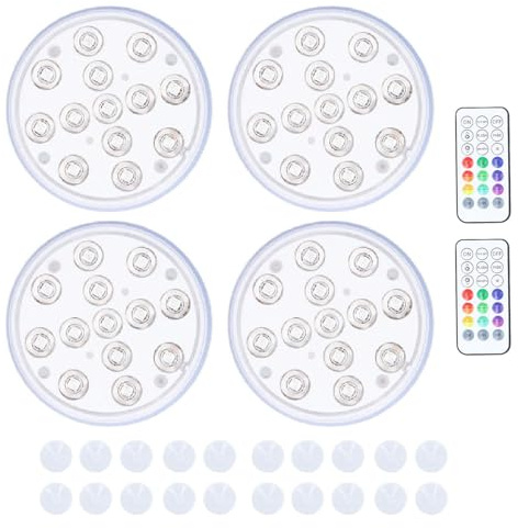 Pilipane Taucher -LED -Poollichter 4PCS IP68 wasserdichte Fernbedienung Unterwasserbeleuchtung mit Magneten Saugbecher für Schwimmbäder Hot Tubs Teiche ABS Material 16 Farben