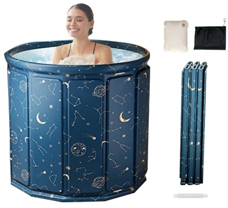 Portable Bathtub for Adult, 80 * 65cm Foldable Bath Tub for Ice Bath or Hot Bath, Soaking Bathtub with Cushion and Drainpipe for Shower Spa Sauna