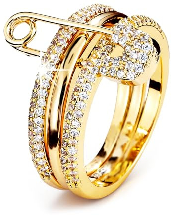 Pregeckit Modische Sicherheitsnadel, stapelbare Ringe für Frauen, Zirkonia, Pavé-Fassung, mehrere Glieder, Statement-Ringe, klobig, stapelbar, Schmuck, Geschenk