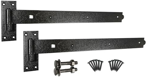 Heavy Duty Epoxy Black 24 (600mm) Straight Hook and Band Hinges Gate Fitting Kit – Ideal for Wooden Garage Shed Doors & Garden Gates