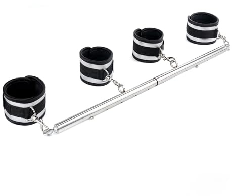 Spreader Bar Heavy Duty Stainless Steel Expandable Silver Exercise Leg Bar Home Gym with 4pcs Furry Purple Adjustable Straps,Sports Aid Training Fitness Gear Pilates Aid Kit
