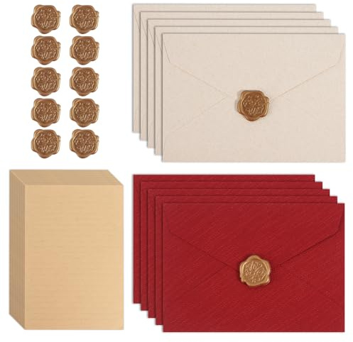 35 PCS Writing Paper and Envelopes Set with 10 Gift Envelopes and 15 A5 Writing Paper and 10 Seal Stickers Vintage Letter Envelopes Set for Birthday Wedding Invitation Greeting Cards (Red)