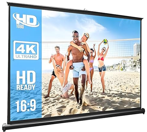 Pantalla de Proyector Portátil 20 a 50 Pulgadas, 4K 16:9 HD, Pantalla de Proyección Manual con Carcasa Metálica(40inch/88x49cm)