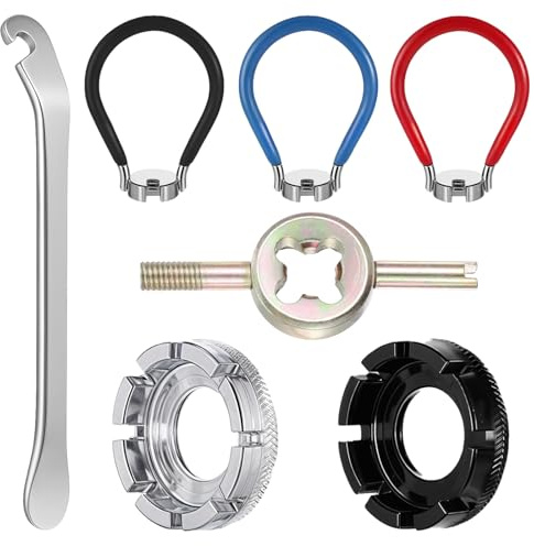 Jxiwfvl 7 PCS Bicycle Spoke Wrench, Steel Bike Tire Spoke Torque Wrench Tool, Portable Bicycle Rim Correct Kit with Tire Lever for Wheel Tension Adjustment, Universal Bike Pedal Repair Kit