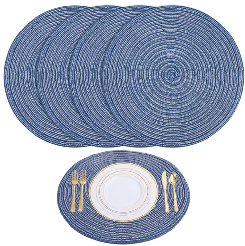 Set di 4 Tovagliette Lavabili, Tovagliette Rotonde in Cotone Lavabili, Tovagliett Colazione, Tovagliett Resistenti Al Calore per Tavolo Da Pranzo, Ricevimento Di Nozze, Hotel, 30x30 Cm