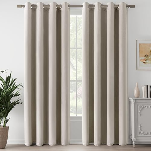LCOOMZEN Total Blackout Linen Textured Beige Curtains 72 Inches Long 2 Panels for Bedroom, Privacy Protection Noise Reduction Lightweight Grommet Top Curtains, Sand Beige, W52 x L72, 2 Panels