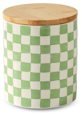 MIATTCLD Ceramic Jar with Airtight Seal Lid, Coffee Container Kitchen Food Storage Jars for Spice Sugar Tea Bag and More, Stackable Decorative Jars for Countertop - 12.4 x 12.4 x 14.4cm (Checkered)