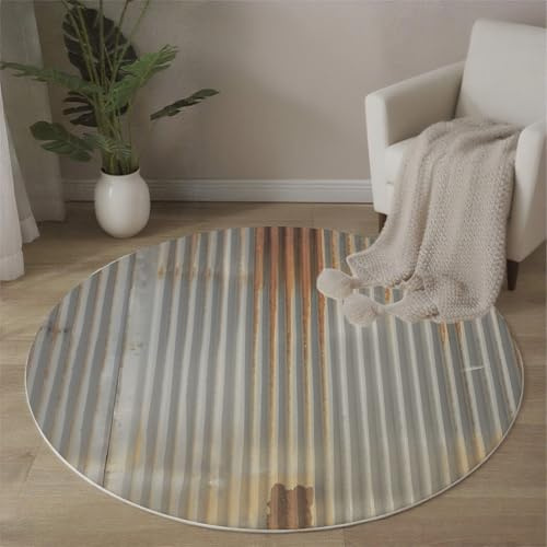 Alfombra Redonda Estilo Retro Industrial, Alfombras Placa De Óxido De Metal Pelo Corto Suave, Lavable Resistente a Las Manchas Gris Alfombras, para Sala de Estar habitación de los niños 100cm