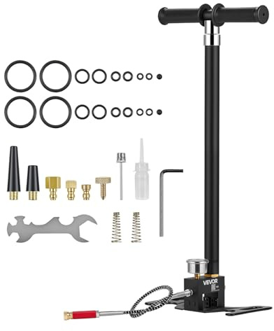 VEVOR PCP-handpump, 4-steg, högtryckspump upp till 40 MPa, stående pump med oljevattenfilter, manometer och hölje i rostfritt stål, för luftgevär, paintball, däckfyllning och gummibåtar svart