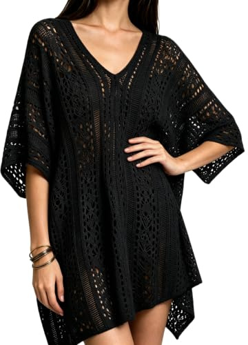 Scettar Women's Beach Cover Up, Crochet Swimsuit Cover Up, Sheer Beachwear | Loose fit knit style, lightweight fabric, breathable feel, plus size design, relaxed shape, holiday beach daily styling