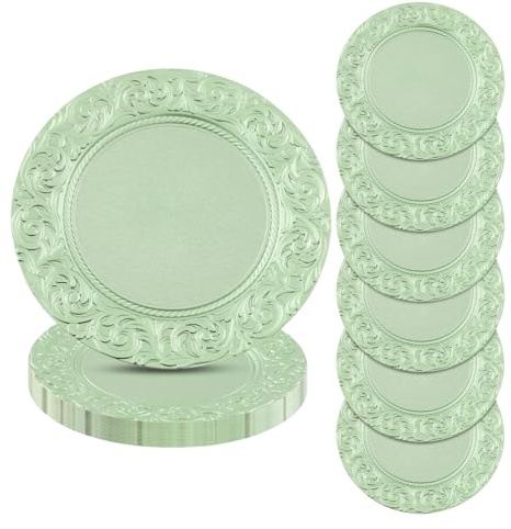 Candygou 24PCS Charger Plates, Dessert Plates for Wedding Table Decorations, Round Plastic Dinner Plates for Parties, Banquets, Christmas & Event Table Settings, Green