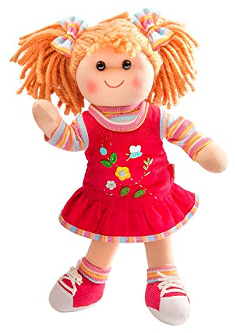 Heless 700 - Stoffpuppe Mädchen Lili mit feschem Kordkleid und Ringelshirt, ca. 42 cm große Weich-Puppe zum Kuscheln, Spielen und Liebhaben