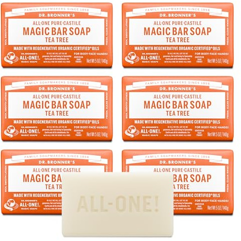 Dr. Bronner's Magic Soaps Pure-Castile Soap, All-One Hemp Tea Tree, 5-Ounce Bars (Pack Of 6)