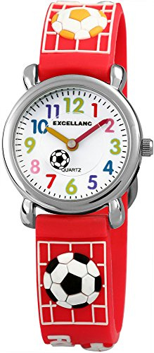 Excellanc Kinderuhr Fußball Analog | Armbanduhr Kinder Fußball-Motiv Jungen Mädchen | Fußball Uhr Kinder wasserdicht – Kinderarmbanduhr Football Lernuhr Geschenk
