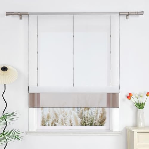 Yujiao Mao Voile Raffrollo mit Tunnelzug Bändchenrollo mit Stangendurchzug Gardinen 1er-Pack Vorhang H*B 155 * 120cm Braun