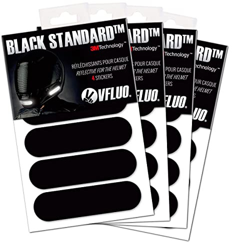 VFLUO - Kit 4 Streifen Schwarz Reflektierende Aufkleber für Motorradhelm - zugelassen für FR-Maße - Hohe Qualität und Sichtbarkeit, 3M™-Technology – diskret und Design – maximaler Halt - 4er Pack