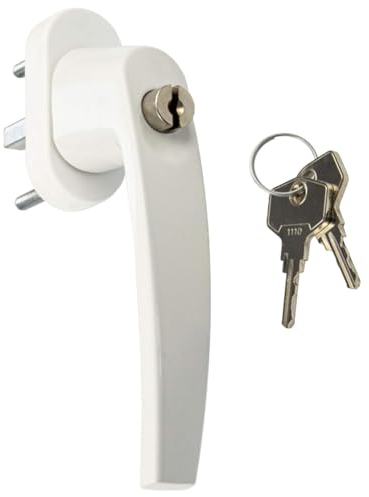 JUVA 1 poignée de fenêtre verrouillable blanche | Sécurité enfant | Grille olive à bascule avec serrure et cylindre de serrure | Protection anti-effraction | Sécurité de fenêtre pour enfants