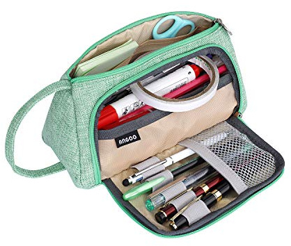 Trousse à Crayons Grande Capacité Porte-crayons à Stylos Trousse à Maquillage Organisateur de Rangement de Fournitures avec Poignée pour école étudiant Garçon Fille (Vert)