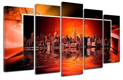 DECLINA Großformat, Kunstdruck auf Leinwand, Dekoration für Wohnzimmer, modernes Leinwand, 150 x 80 cm, Leinen, Orange, 150x80 cm