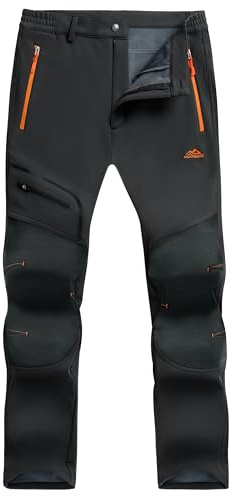 TACVASEN Mens Trousers Casual Hiking Trousers Fleece Winter Ski Trousers for Men Sports Waterproof Military Trousers Outdoor Cargo Trousers, Thick - Black, 36
