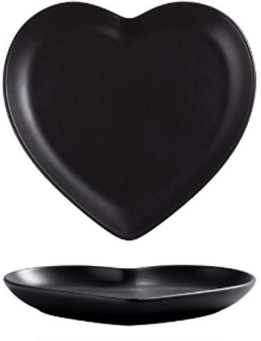 LMMJYF 2 pièces d'assiette créative d'amour Nordique Assiette en céramique en Forme de Coeur Plateau à gâteau Assiette à Dessert aux Fruits-Noir_8 Pouces 20,5 cm * 20 cm * 2,3 cm
