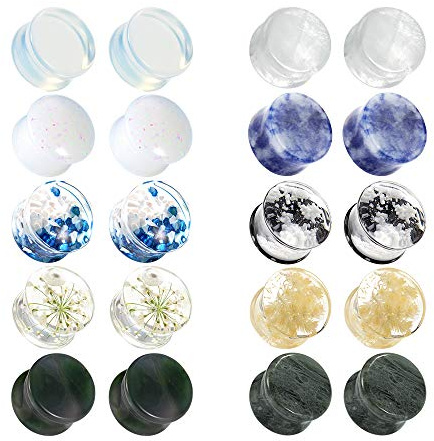 TBOSEN 10 Paar Ohrstöpsel aus Stein Unisex Ohr Tunnel Double Flare Plugs Expander Body Piercing Schmuck 0g 5/8 in 8mm-16mm