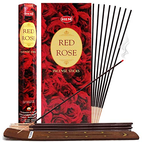 TRUMIRI Räucherstäbchen-Bündel Rote Rose, 120 Stück (6 Packungen mit je 20 Stäbchen) mit Trumiri Räucherstäbchenhalter