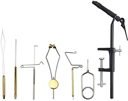 DunMuan Stahl Fliegenbinden Vise mit C-Clamp Messing Rotary Whin Finisher Unterfadenhalter Set for das Fliegenfischen Haken Werkzeuge Binden DunMuan (Color : 7pcs)